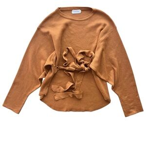 Goodnight Macaroon Women’s OS Camel Brown Waist Tie Belted Crewneck Knit Sweater